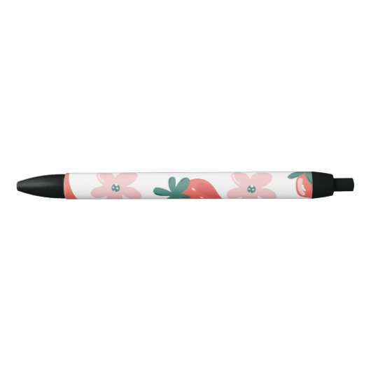 Stylo Noir Motif fraise et fleur (Devant)