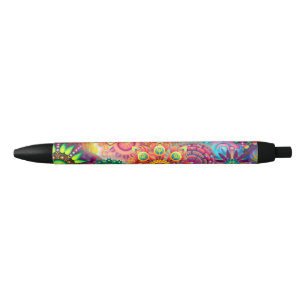 Stylo Noir Motif funky rétro Abstrait Bohème