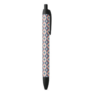 Stylo Noir Motif géométrique bleu et de corail