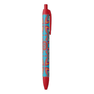 Stylo Noir Motif géométrique psychédélique coloré en monogram