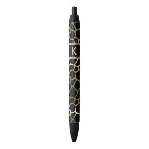 Stylo Noir Motif girafe noir et or Monogram