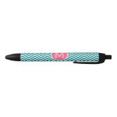 Stylo Noir Motif Girl Chevron avec Monogramme - Turquoise ros (Bas)