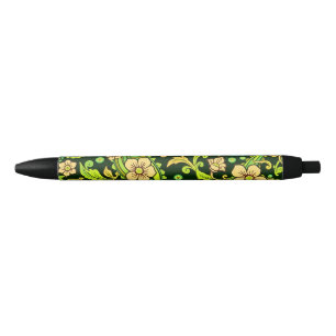 Stylo Noir Motif Green Paisley