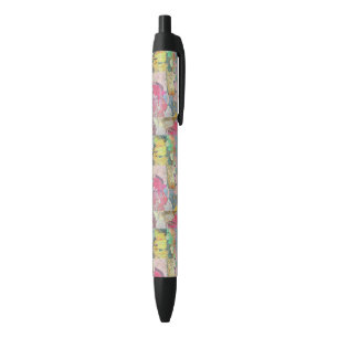 Stylo Noir Motif grunge floral d'art