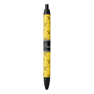 Stylo Noir motif jaune de nom personnalisé