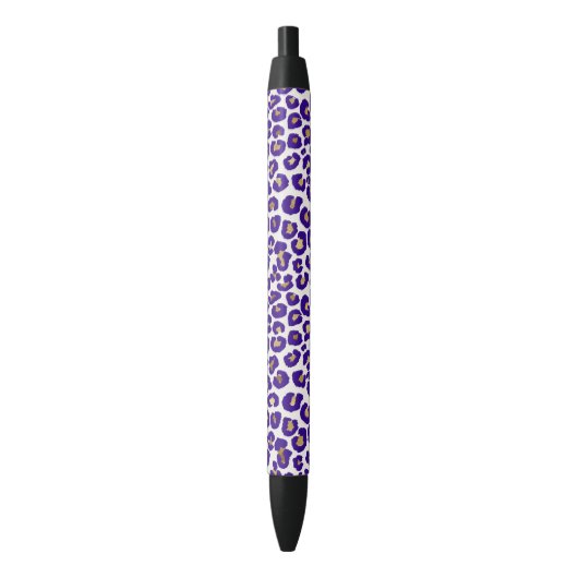 Stylo Noir Motif léopard pourpre et or (devant Vertical)