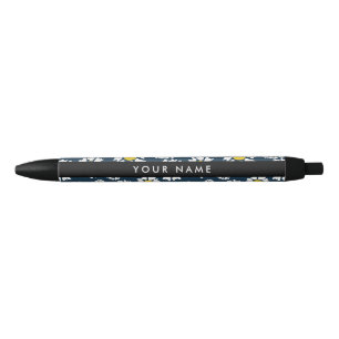 Stylo Noir Motif Marguerite, Marguerites Blanches, Votre Nom