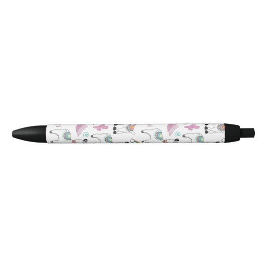 Stylo Noir Motif mignon de lama de bande dessinée (Devant)