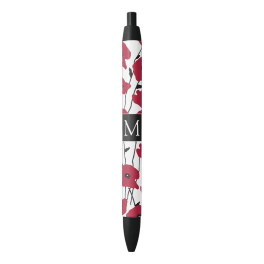 Stylo Noir Motif moderne Monogram Poppies (devant Vertical)