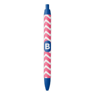 Stylo Noir Motif monogramme chevron rose vif et blanc