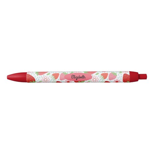 Stylo Noir Motif mûre Red Strawberry (Devant)
