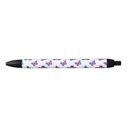 Stylo Noir Motif papillon rose bleu (Devant)