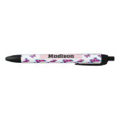 Stylo Noir Motif papillon rose bleu | Ajouter Votre Nom (Bas)