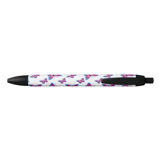 Stylo Noir Motif papillon rose bleu | Ajouter Votre Nom (Dos)