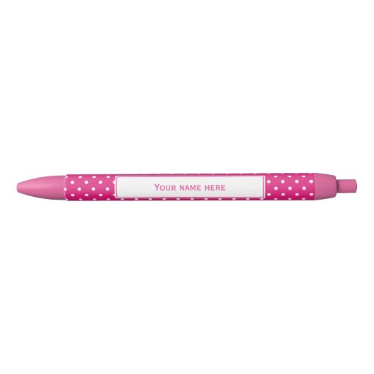 Stylo Noir Motif Pointe blanc et rose chaud personnalisé (Devant)