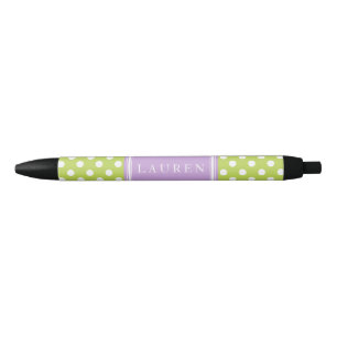 Stylo Noir Motif Pois vert et lavande