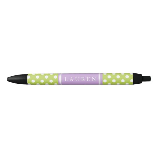 Stylo Noir Motif Pois vert et lavande (Devant)