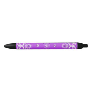 Stylo Noir Motif pourpre et blanc de bandanna de Paisley