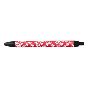 Stylo Noir Motif répété Floral Rouge Et Blanc