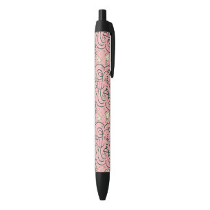 Stylo Noir Motif romantique avec des coeurs et des oiseaux