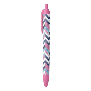 Stylo Noir Motif rose blanc bleu Zigzag Chevy
