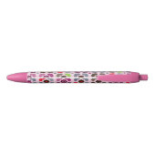 Stylo Noir motif rose de fleurs et de hiboux (Dos)