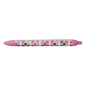 Stylo Noir motif rose de fleurs et de hiboux (Devant)