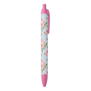 Stylo Noir Motif rose et Pois