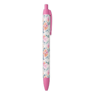 Stylo Noir Motif rose et Turquoise