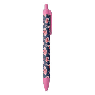 Stylo Noir Motif rose foncé d'aquarelle