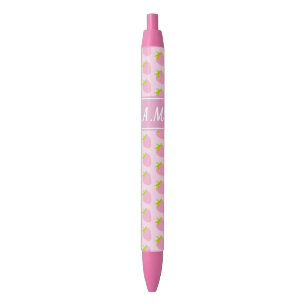 Stylo Noir Motif rose Girly mignon de fraise
