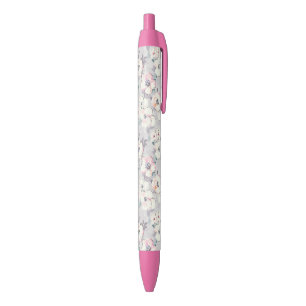 Stylo Noir Motif rose mou d'aquarelle du monogramme