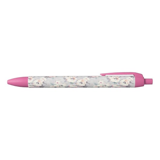 Stylo Noir Motif rose mou d'aquarelle du monogramme | (Haut)