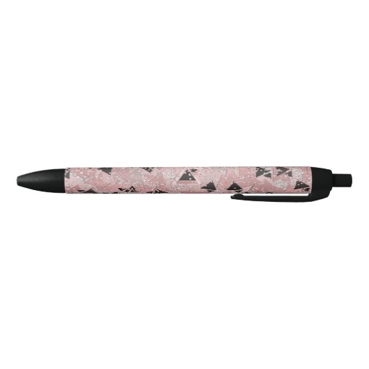 Stylo Noir Motif Rose rose or et triangles noir (Bas)