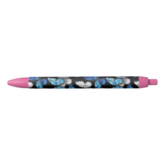 Stylo Noir Motif sans couleur foncée avec papillons bleus Mor (Devant)
