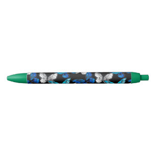 Stylo Noir Motif sans couleur foncée avec papillons bleus Mor