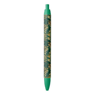 Stylo Noir Motif sans couture avec des fougères dorées