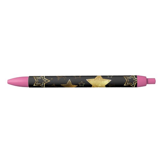 Stylo Noir Motif sans couture avec étoiles d'or (Devant)