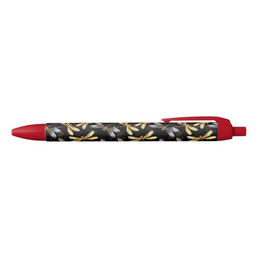 Stylo Noir Motif sans couture avec libellules d'or (Haut)
