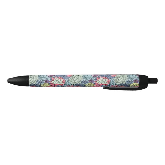 Stylo Noir Motif succulent coloré (Bas)