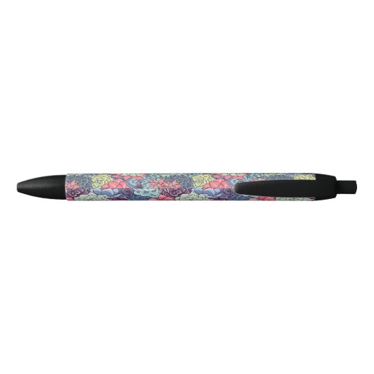 Stylo Noir Motif succulent coloré (Dos)