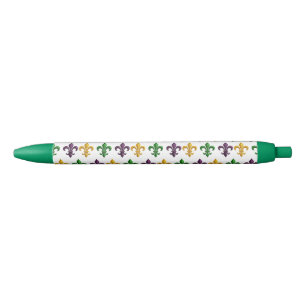 Stylo Noir Motif traditionnel de Fleur de Lis coloré de Mardi