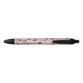 Stylo Noir Motif Triangles Rose Rouge Grosse Rose & Noir Doré (Dos)