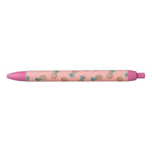 Stylo Noir motif tropical d'ananas d'or de faux d'été migno