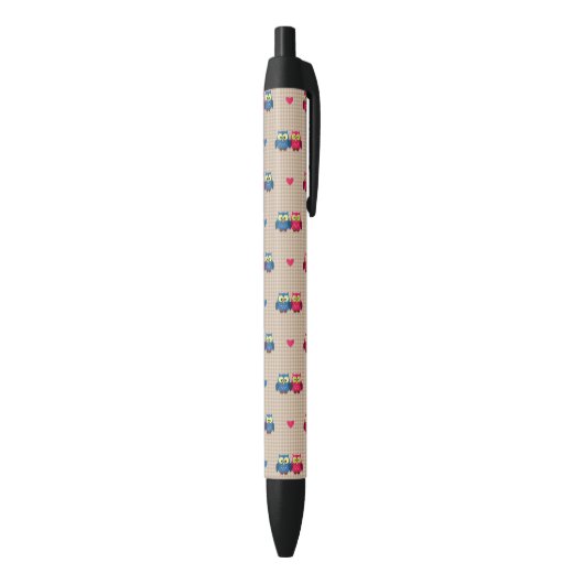 Stylo Noir Motif vérifié avec des hiboux d'amour (Bas (Vertical))