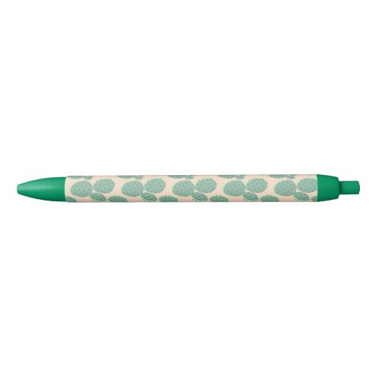 Stylo Noir Motif vert et rose de cactus (Devant)