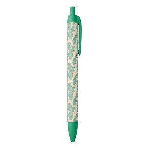 Stylo Noir Motif vert et rose de cactus