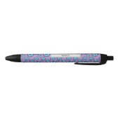 Stylo Noir Motif Violet Fleurs Bleues Personnaliser (Bas)