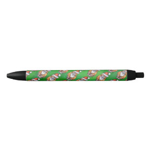 Stylo Noir Noël de chat de gingembre sur le vert