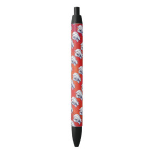 Stylo Noir Noël d'ours polaire sur fond rouge